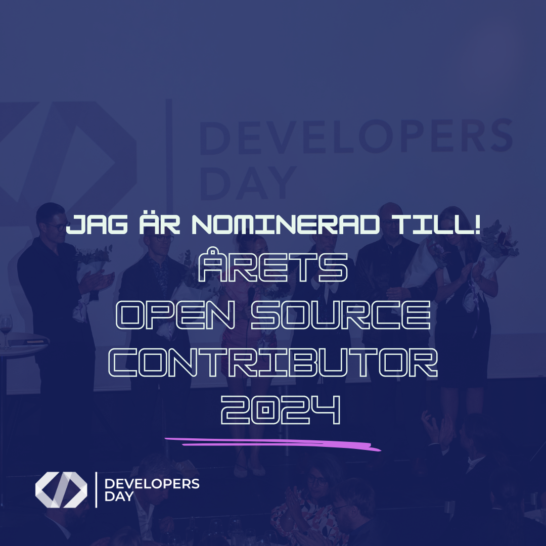 I'm nominated for the Open Source Contributor of the Year award at the Developers Day Gala 2024